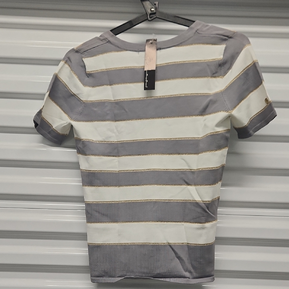 Pierri New York Gray and White Striped Tee Nwt SZ M - Picture 5 of 6